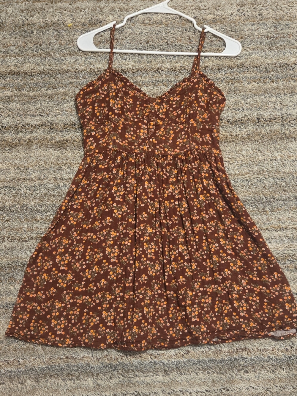 Brown Floral Spaghetti-Strap Dress